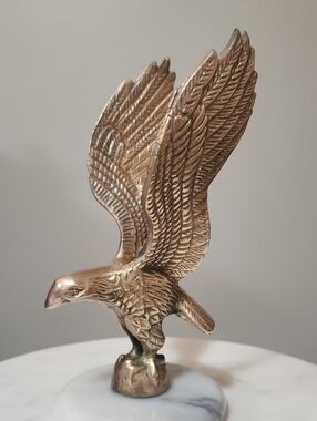 Vintage Golden Brass Eagle Figurine on Marble Base